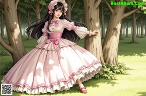 A girl in a dress and hat sitting on a bench.