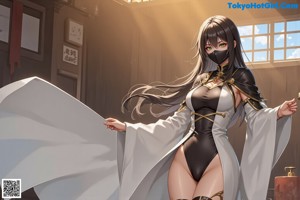 A woman in a costume is posing for a picture.