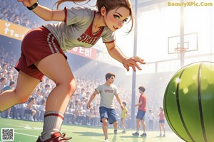 A woman in a basketball uniform holding a basketball on a court.