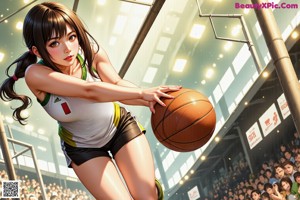 A woman in a basketball uniform holding a basketball.